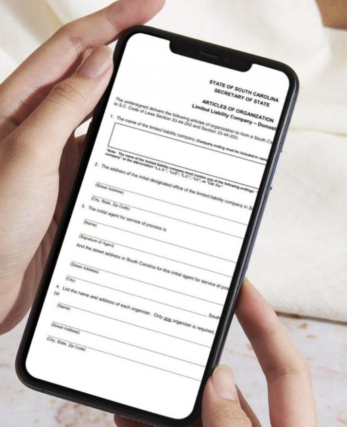 south carolina llc articles of organization opened on a phone